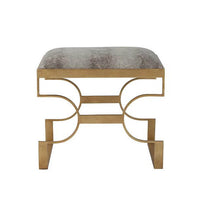 Front view of gilt steel upholstered stool design.