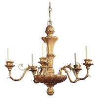 Giltwood Rococo chandelier with five lights, full view.