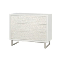 Glam minimalist chest of drawers, angled front view.