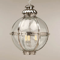 Large nickel globe lantern, angled view.