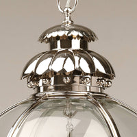 Top detail of nickel globe lantern.
