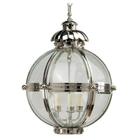 Small globe lantern, nickel finish, close-up view.