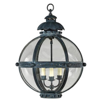 Large globe lantern with zinc finish, front view.