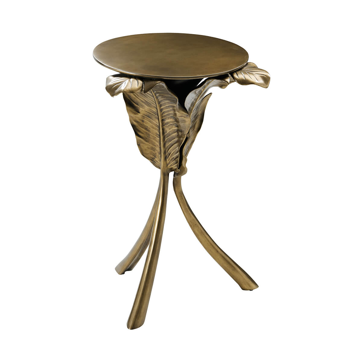 Gold Palmetto accent table with leaf details.