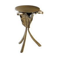 Gold Palmetto accent table with leaf details.