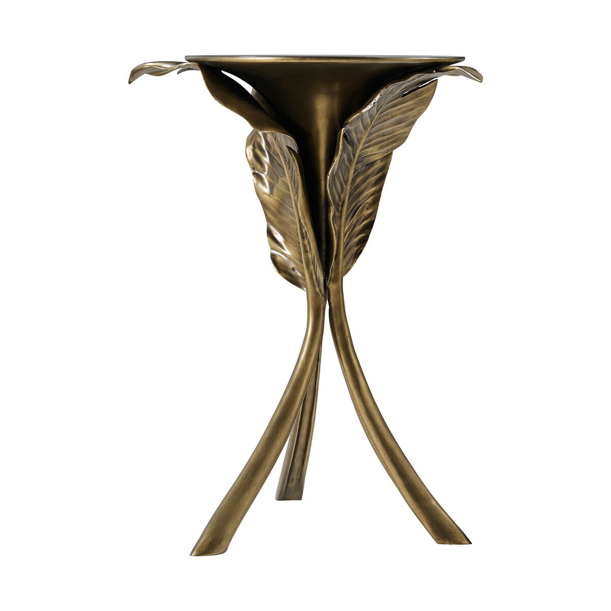 Front view, Gold Palmetto table showcasing leaf design.
