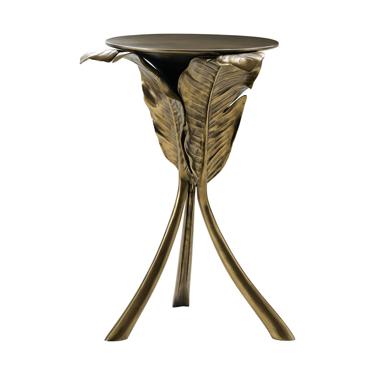 Side view, intricate leaf design on Gold Palmetto table.