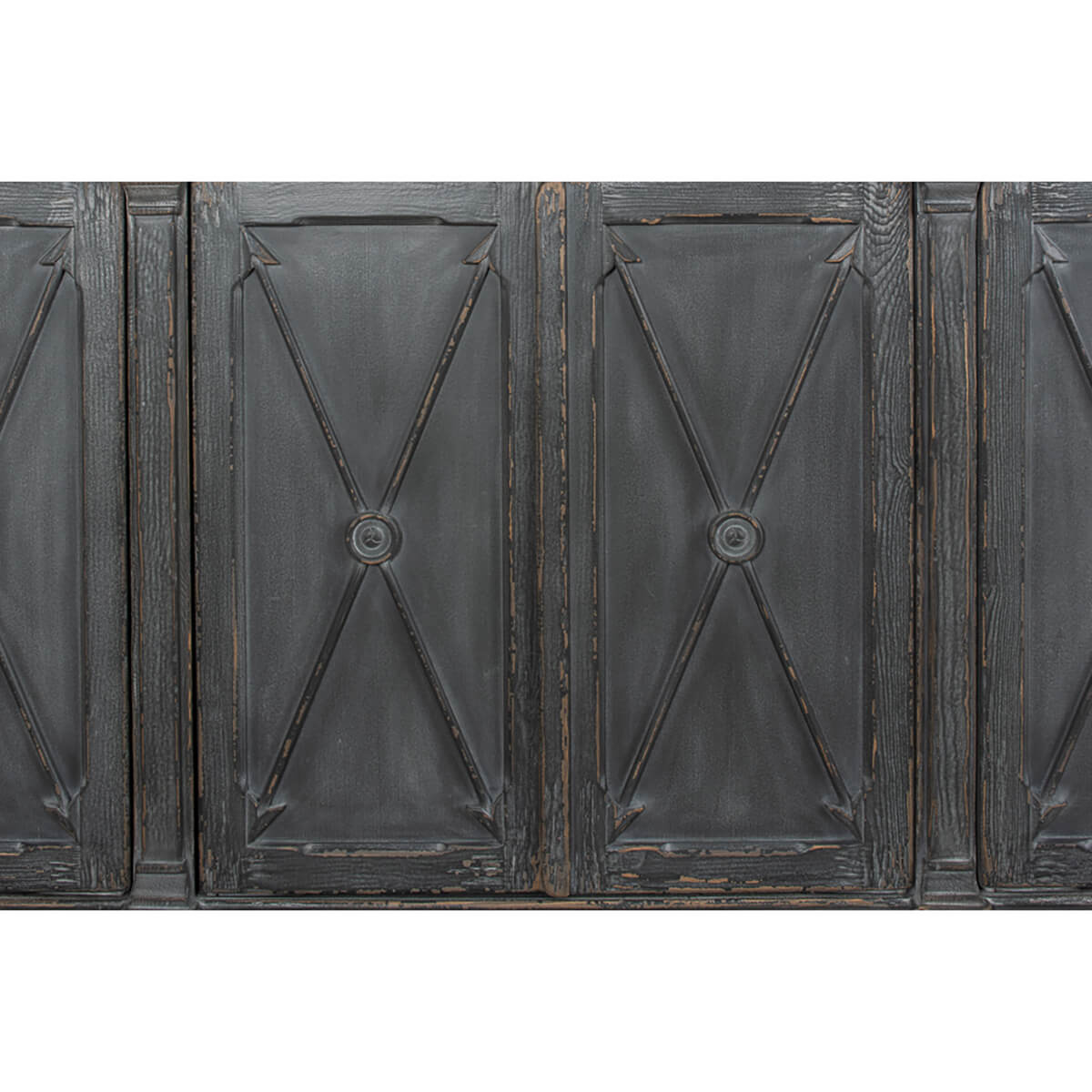 Door panel details of gray French Directoire buffet.