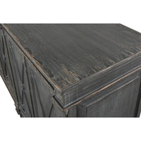 Close-up corner detail of gray French Directoire buffet.