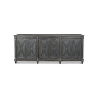 Front view of gray French Directoire buffet sideboards.