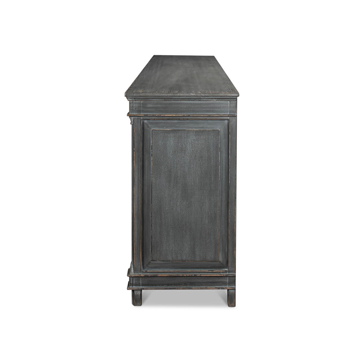 Side end view of gray French Directoire buffet sideboards.