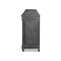 Side end view of gray French Directoire buffet sideboards.