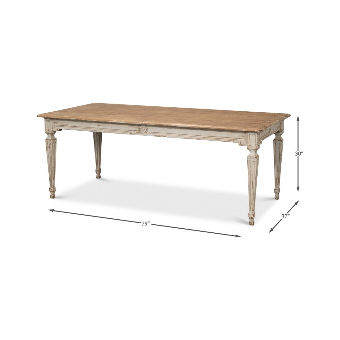 Dimensions of French Provincial dining table shown