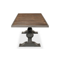 End view of gray baroque dining table.