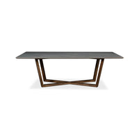 Front view of gray porcelain dining table, modern design.