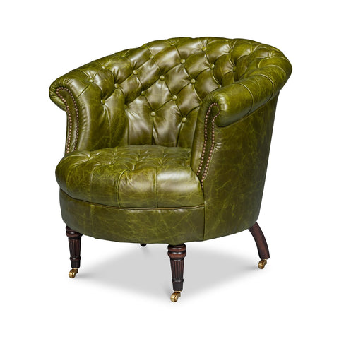 Green Leather Barrel Back Chair