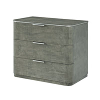 Grey Art Deco nightstand, perspective view, three drawers