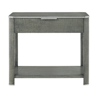 Front view of grey art deco style nightstand.