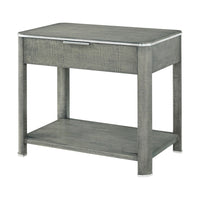 Grey art deco style nightstand, angled view.