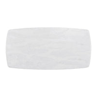 Top view of rectangular quartz dining table surface detail.