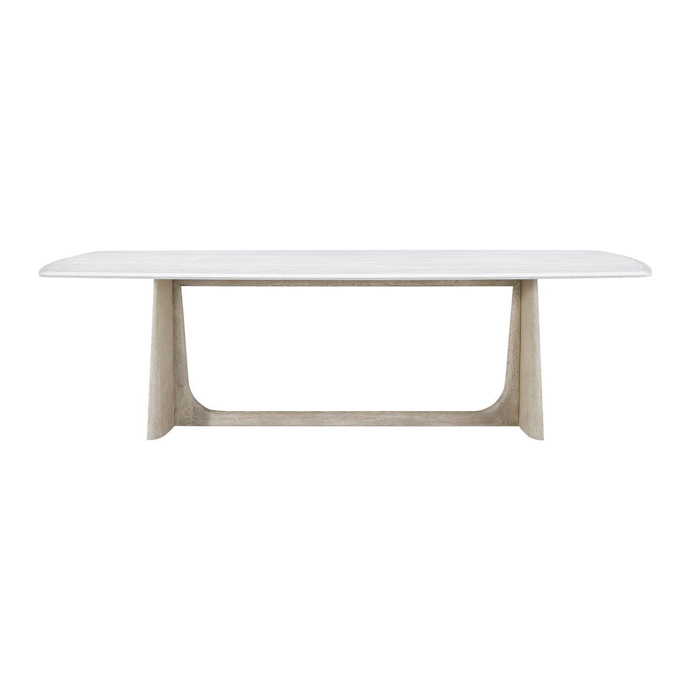 Front view modern dining table, rectangular quartz top.