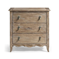 Greyed oak 3-drawer chest, front view, closed drawers.