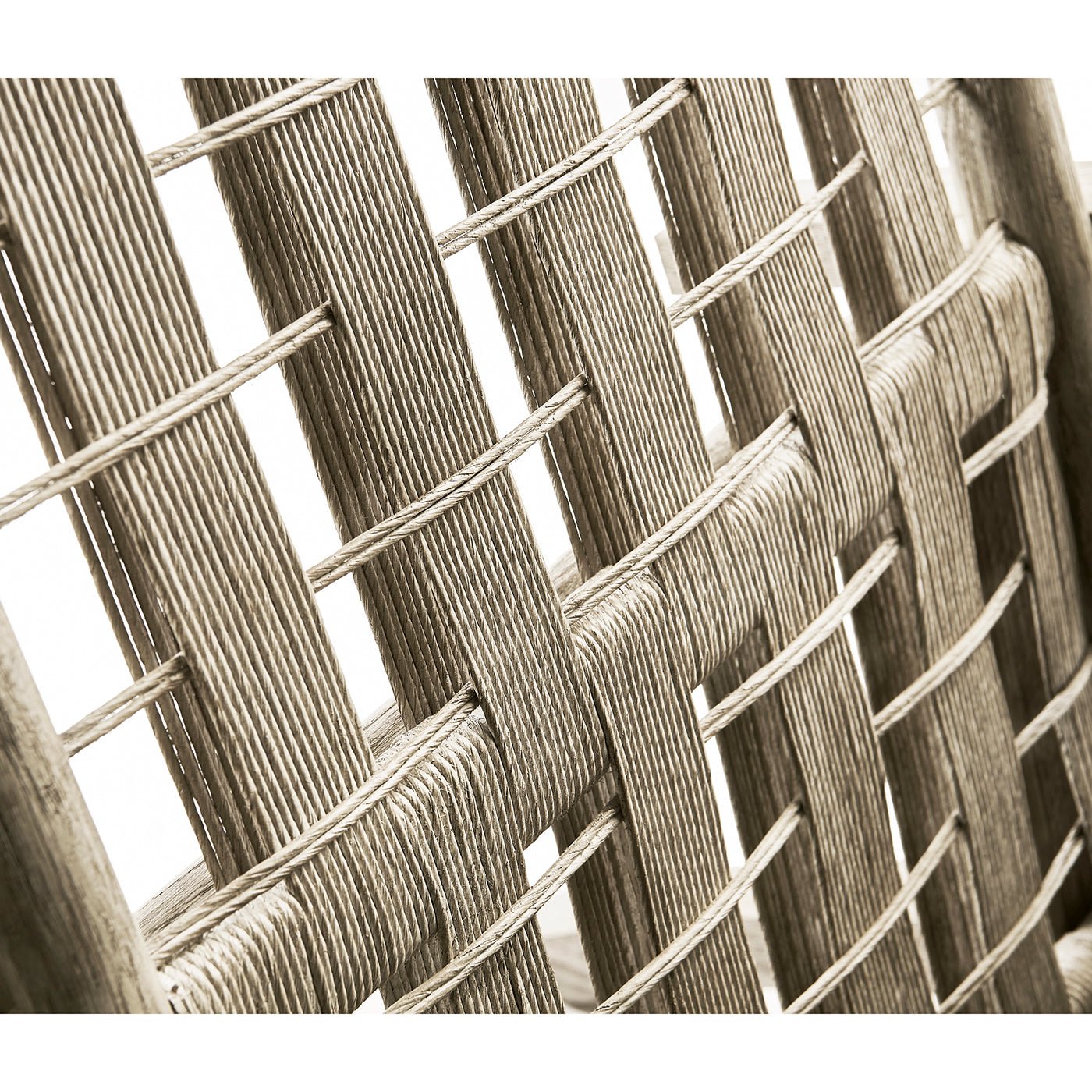 Woven wood detail, lounge chair back, close-up.