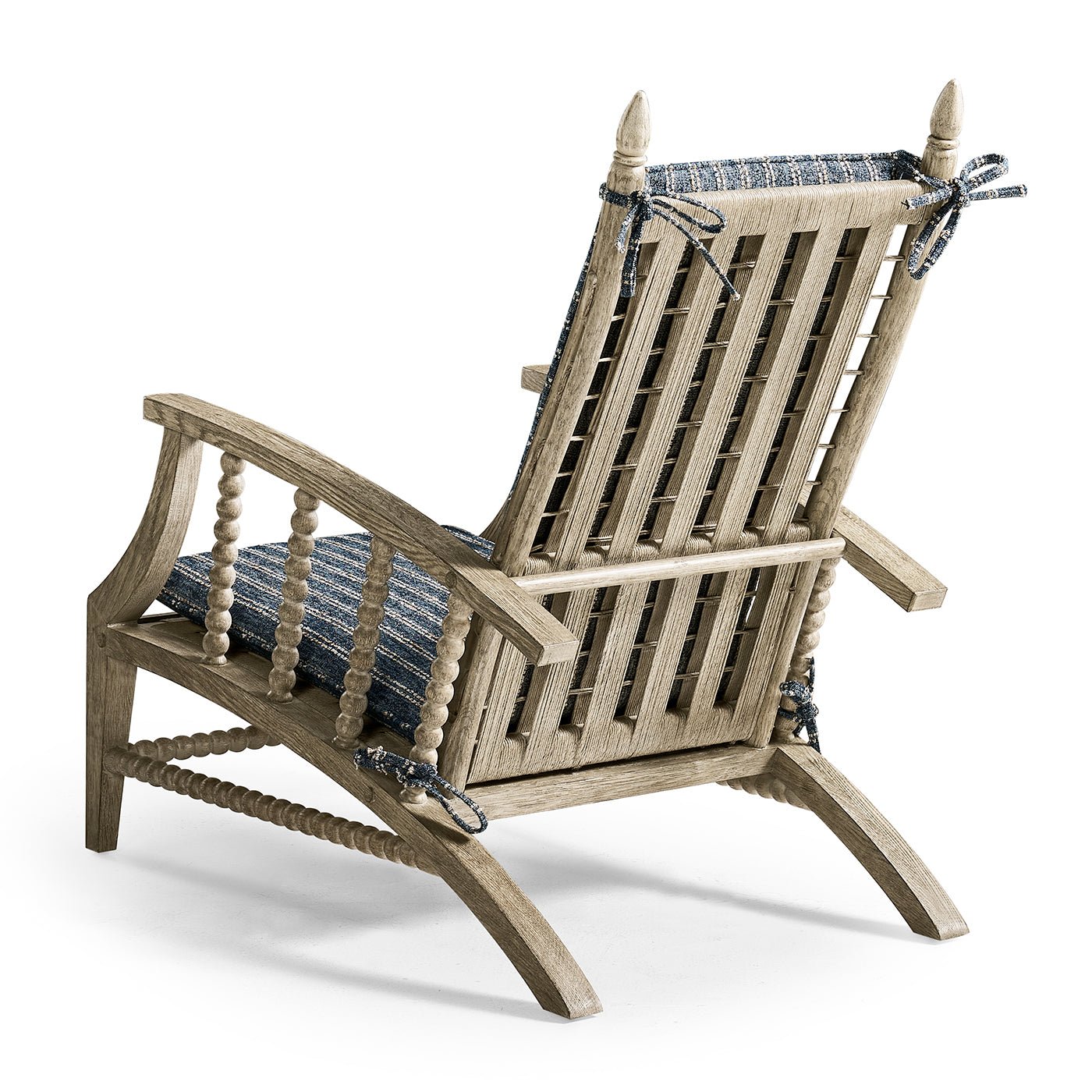 Angle view, lounge chair construction, back highlights.