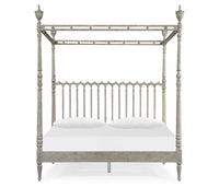 Front view of greyed oak king four-post bed.