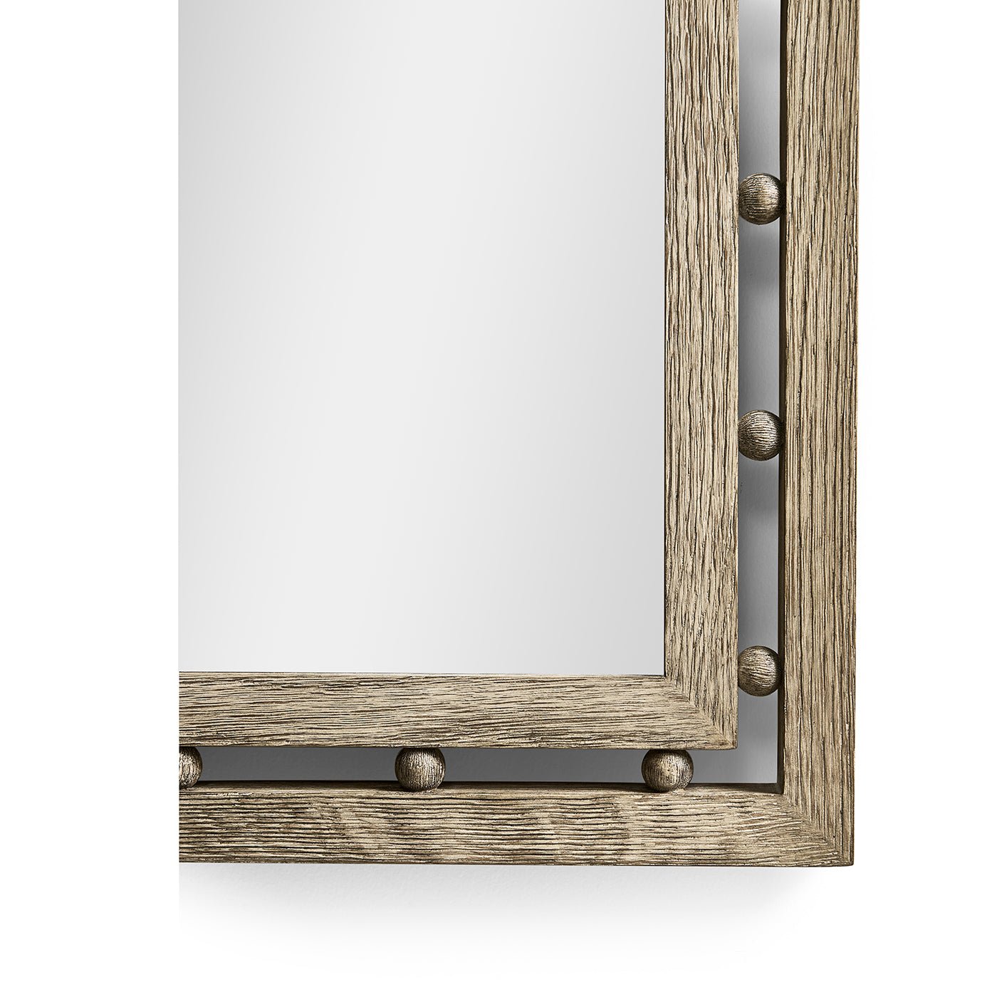 Bottom corner detail of greyed oak mirror