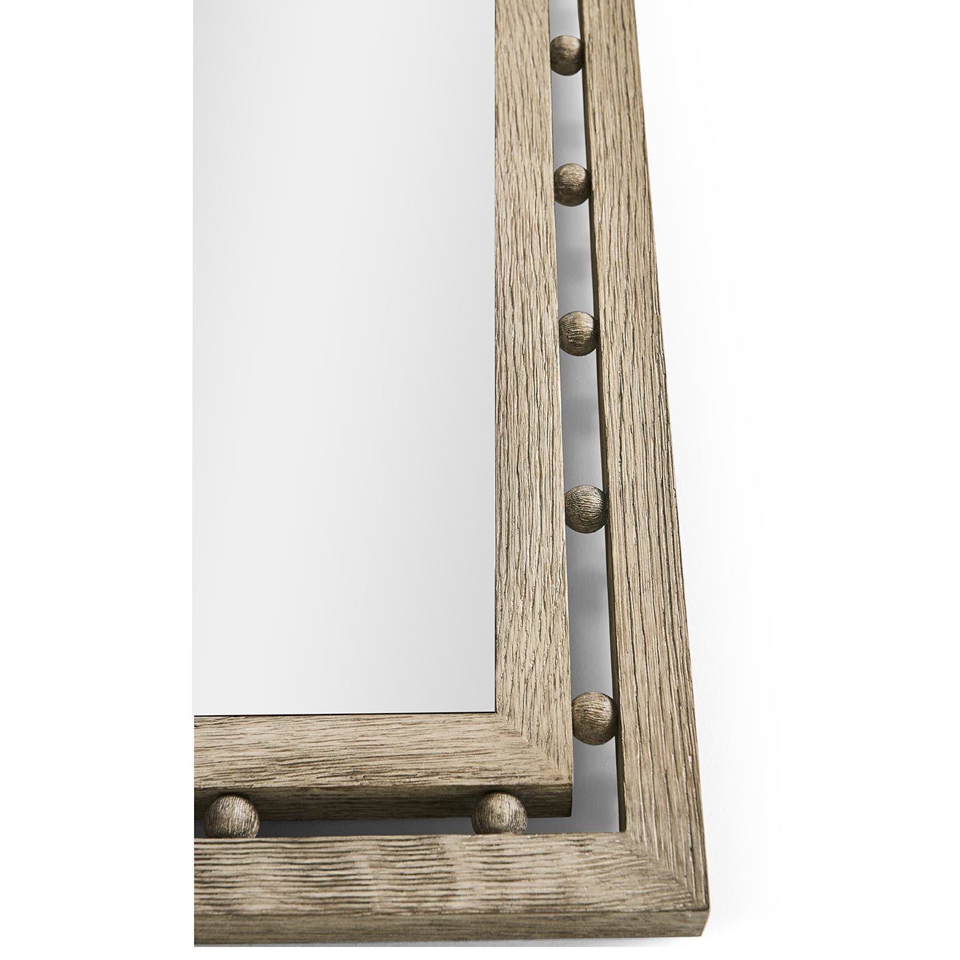 Side close-up of greyed oak mirror frame
