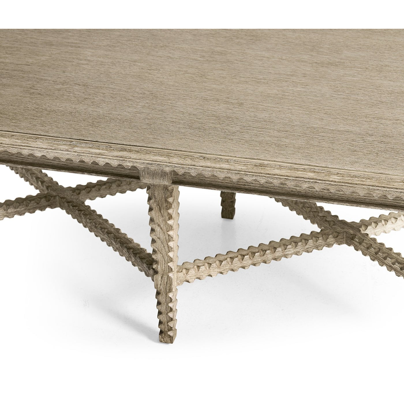 Rustic coffee table underside, showing crisscross supports.