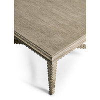 Close-up of coffee table corner and zigzag legs.