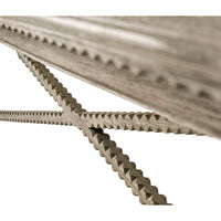 Crossbar detail of greyed oak rustic console table.