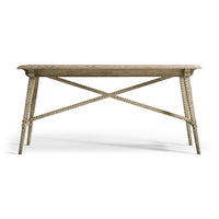 Front view of greyed oak rustic console table.