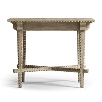 Front view rustic greyed oak end table design.