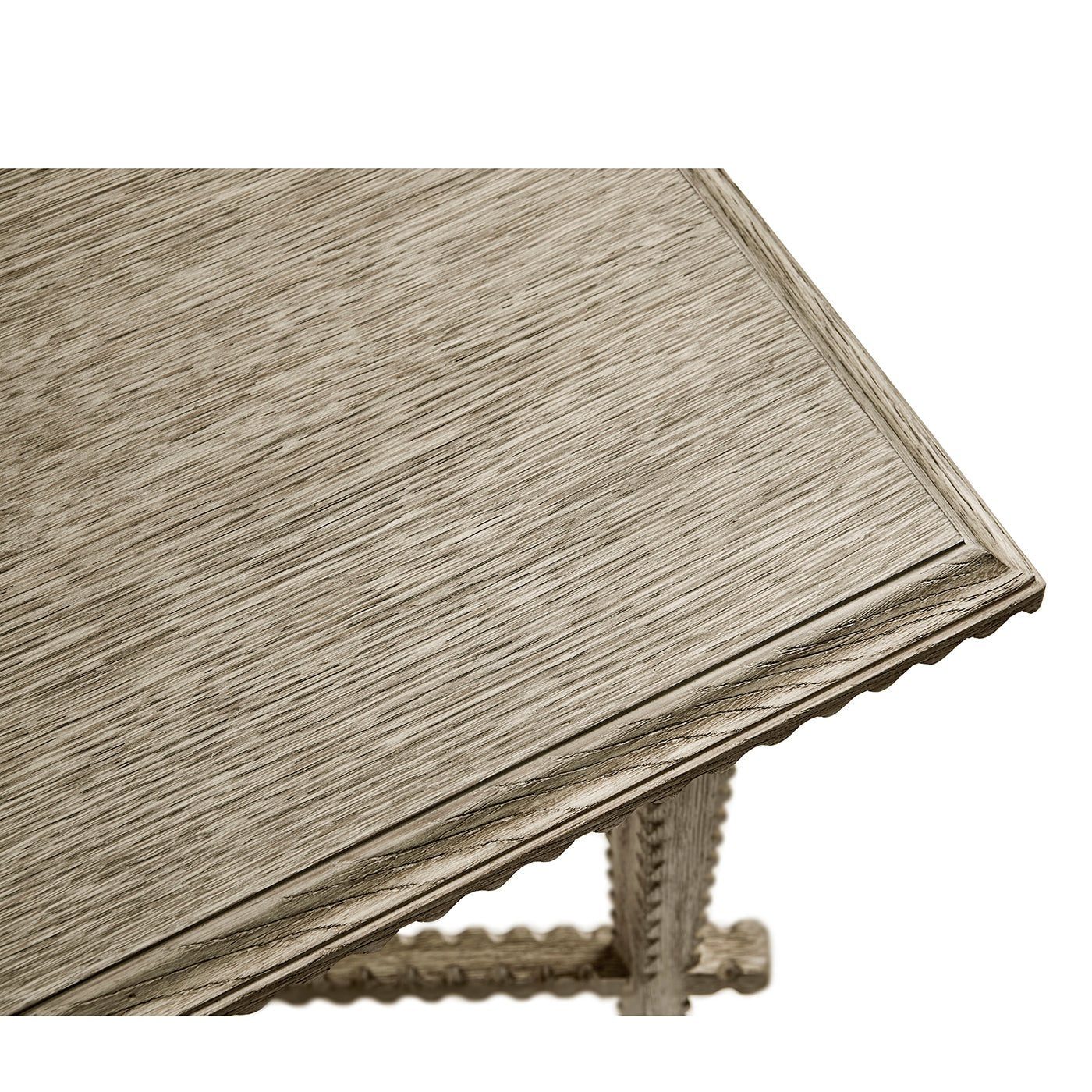 Corner detail of the rustic greyed oak end table.