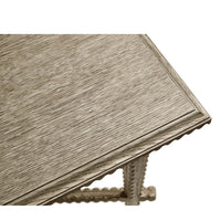 Corner detail of the rustic greyed oak end table.