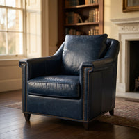 Pair of Classic Blue Leather Accent Chairs