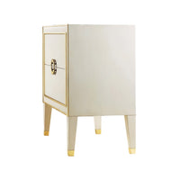Angled view of nightstand highlighting sleek modern design.