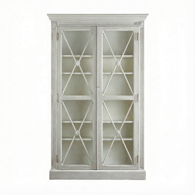 Gustavian display cabinet, empty, full front view, white background.