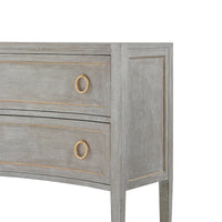Close-up of drawer details on Gustavian grey dresser.