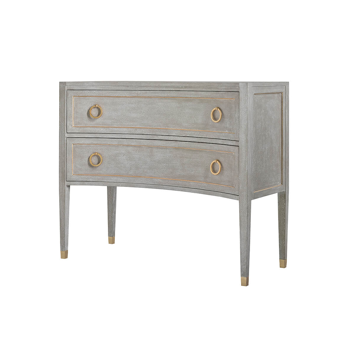 Front view of Gustavian grey painted dresser with two drawers.