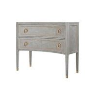 Front view of Gustavian grey painted dresser with two drawers.