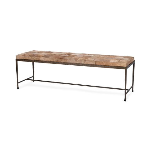 Hair on Hide Bench with Iron Frame - Canyon Sand, 60 in