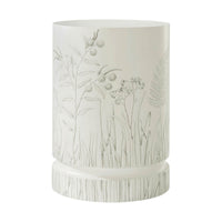 Side view of hand painted drinks table with plants.