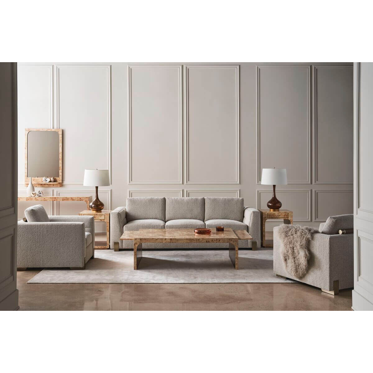 Harmony Modern Sofa in elegant living room setup, neutral tones.