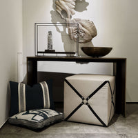 Harness cube ottoman in modern decor setup.
