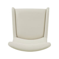 Top view, dining chair, curved seat design, beige cushion.