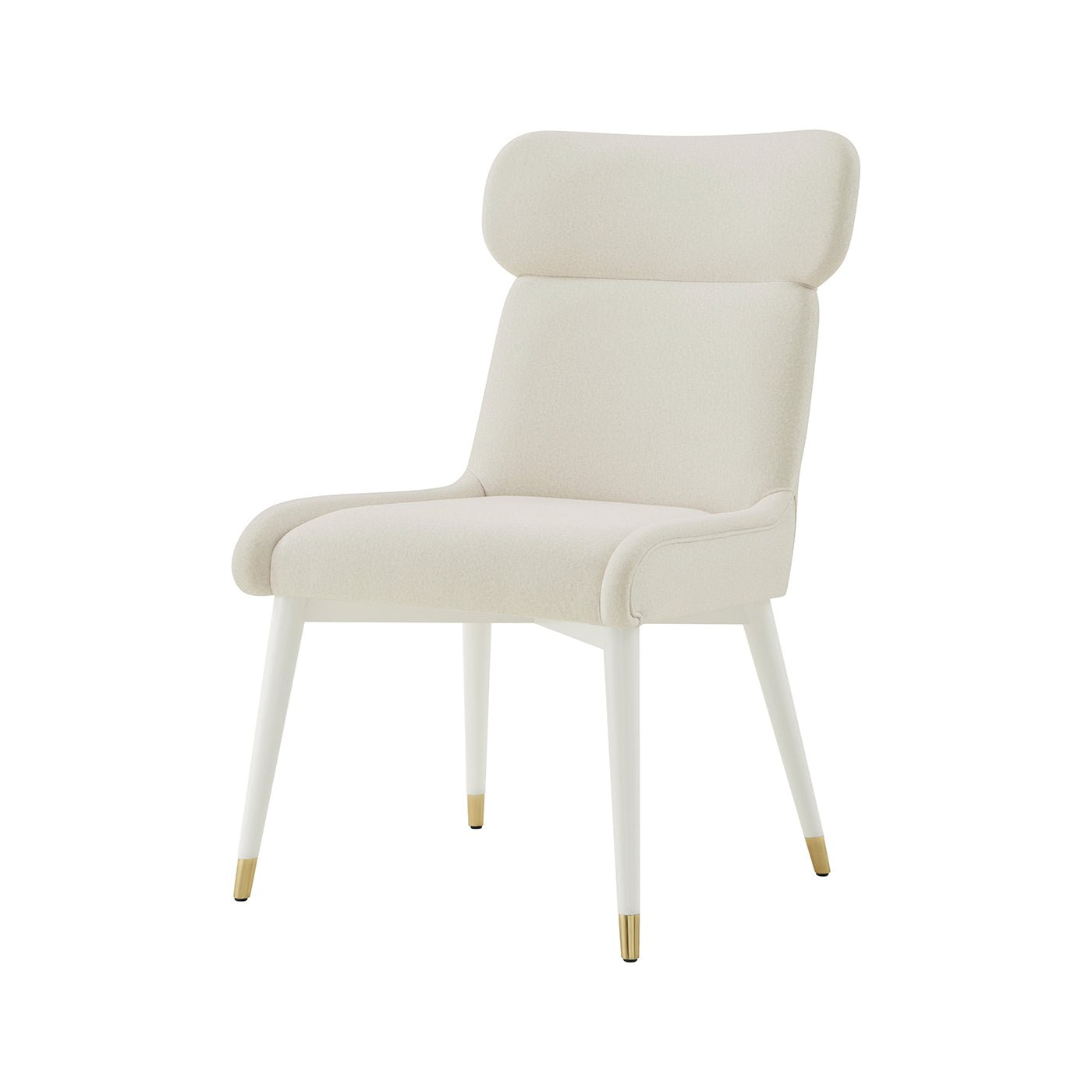 Beige dining chair, front angle view, luxurious design.